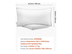 Travesseiro de Penas SucceBuy, Conjunto de 2, 76 x 50 cm, com Capa de Algodão, Preenchimento de Penugem de Ganso e Fibra Sintética, Bom Suporte, Conforto Ótimo