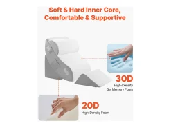 Travesseiro Inclinado para Cama SucceBuy, Travesseiro Triangular Ortopédico Ajustável, Relleno de Espuma, Capa Lavável,Alívio do Refluxo Ácido, Branco/Cinza