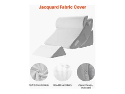Travesseiro Inclinado para Cama SucceBuy, Travesseiro Triangular Ortopédico Ajustável, Relleno de Espuma, Capa Lavável,Alívio do Refluxo Ácido, Branco/Cinza