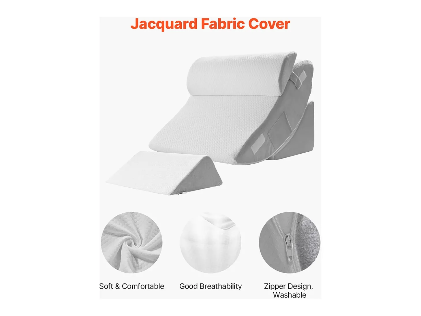 Travesseiro Inclinado para Cama SucceBuy, Travesseiro Triangular Ortopédico Ajustável, Relleno de Espuma, Capa Lavável,Alívio do Refluxo Ácido, Branco/Cinza