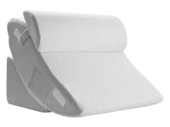 Travesseiro Inclinado para Cama SucceBuy, Travesseiro Triangular Ortopédico Ajustável, Relleno de Espuma, Capa Lavável,Alívio do Refluxo Ácido, Branco/Cinza