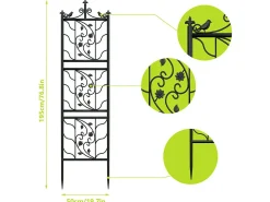 Treliça metálica Unho, conjunto de 2, treliça antirrusto para plantas trepadeiras, 195 x 50 cm, treliça de jardim, decoração de jardim, preto