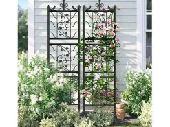 Treliça metálica Unho, conjunto de 2, treliça antirrusto para plantas trepadeiras, 195 x 50 cm, treliça de jardim, decoração de jardim, preto