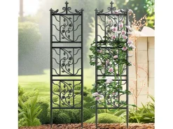 Treliça metálica Unho, conjunto de 2, treliça antirrusto para plantas trepadeiras, 195 x 50 cm, treliça de jardim, decoração de jardim, preto