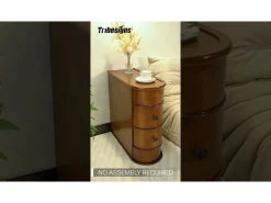 Tribesigns Mesa de apoio estreita em madeira, 2 gavetas, mesas de canto para sofá de sala, mesa de cabeceira de designer para quarto, sem necessidade de montagem, nogueira