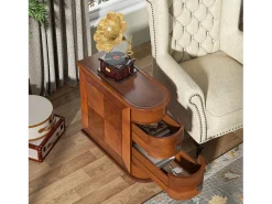 Tribesigns Mesa de apoio estreita em madeira, 2 gavetas, mesas de canto para sofá de sala, mesa de cabeceira de designer para quarto, sem necessidade de montagem, nogueira