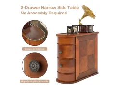 Tribesigns Mesa de apoio estreita em madeira, 2 gavetas, mesas de canto para sofá de sala, mesa de cabeceira de designer para quarto, sem necessidade de montagem, nogueira