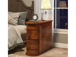 Tribesigns Mesa de apoio estreita em madeira, 2 gavetas, mesas de canto para sofá de sala, mesa de cabeceira de designer para quarto, sem necessidade de montagem, nogueira