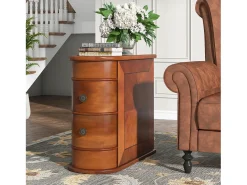Tribesigns Mesa de apoio estreita em madeira, 2 gavetas, mesas de canto para sofá de sala, mesa de cabeceira de designer para quarto, sem necessidade de montagem, nogueira