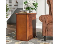 Tribesigns Mesa de apoio estreita em madeira, 2 gavetas, mesas de canto para sofá de sala, mesa de cabeceira de designer para quarto, sem necessidade de montagem, nogueira