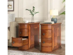 Tribesigns Mesa de apoio estreita em madeira, 2 gavetas, mesas de canto para sofá de sala, mesa de cabeceira de designer para quarto, sem necessidade de montagem, nogueira
