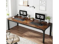Tribesigns Mesa de computador, mesa para portátil, mesa de estudo, mesa para computador portátil, mesa dupla longa para escritório em casa, quarto, 200 x 70 x 75 cm, castanho rústico