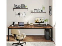 Tribesigns Mesa de computador, mesa para portátil, mesa de estudo, mesa para computador portátil, mesa dupla longa para escritório em casa, quarto, 200 x 70 x 75 cm, castanho rústico