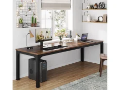 Tribesigns Mesa de computador, mesa para portátil, mesa de estudo, mesa para computador portátil, mesa dupla longa para escritório em casa, quarto, 200 x 70 x 75 cm, castanho rústico