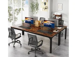 Tribesigns Mesa de computador, mesa para portátil, mesa de estudo, mesa para computador portátil, mesa dupla longa para escritório em casa, quarto, 200 x 70 x 75 cm, castanho rústico