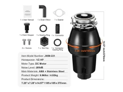Triturador de Resíduos SucceBuy para Pia de Cozinha, 1/2 CV, Sistema de Trituração de Resíduos Alimentares, 3820 rpm, com Cabo de Alimentação