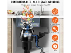 Triturador de Resíduos SucceBuy para Pia de Cozinha, 1/2 CV, Sistema de Trituração de Resíduos Alimentares, 3820 rpm, com Cabo de Alimentação