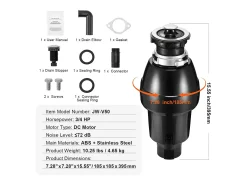 Triturador de Resíduos SucceBuy de Cozinha 3/4 HP, Sistema de Moagem de Desperdícios Alimentares, Instalação Fácil, 3930 rpm, com Cabo de Alimentação