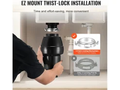 Triturador de Resíduos SucceBuy de Cozinha 3/4 HP, Sistema de Moagem de Desperdícios Alimentares, Instalação Fácil, 3930 rpm, com Cabo de Alimentação