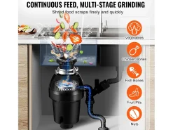 Triturador de Resíduos SucceBuy, 1CV, Sistema de Trituração de Resíduos Alimentares com Montagem EZ,3960 rpm,Equipado com Cabo de Alimentação