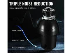 Triturador de Resíduos SucceBuy, 1CV, Sistema de Trituração de Resíduos Alimentares com Montagem EZ,3960 rpm,Equipado com Cabo de Alimentação