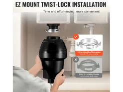 Triturador de Resíduos SucceBuy, 1CV, Sistema de Trituração de Resíduos Alimentares com Montagem EZ,3960 rpm,Equipado com Cabo de Alimentação