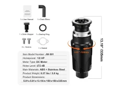 Triturador SucceBuy Triturador de Resíduos de Cozinha, 1/2 CV, Sistema de Trituração de Resíduos Alimentares, 3820 rpm, com Cabo de Alimentação