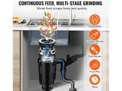 Triturador SucceBuy Triturador de Resíduos de Cozinha, 1/2 CV, Sistema de Trituração de Resíduos Alimentares, 3820 rpm, com Cabo de Alimentação