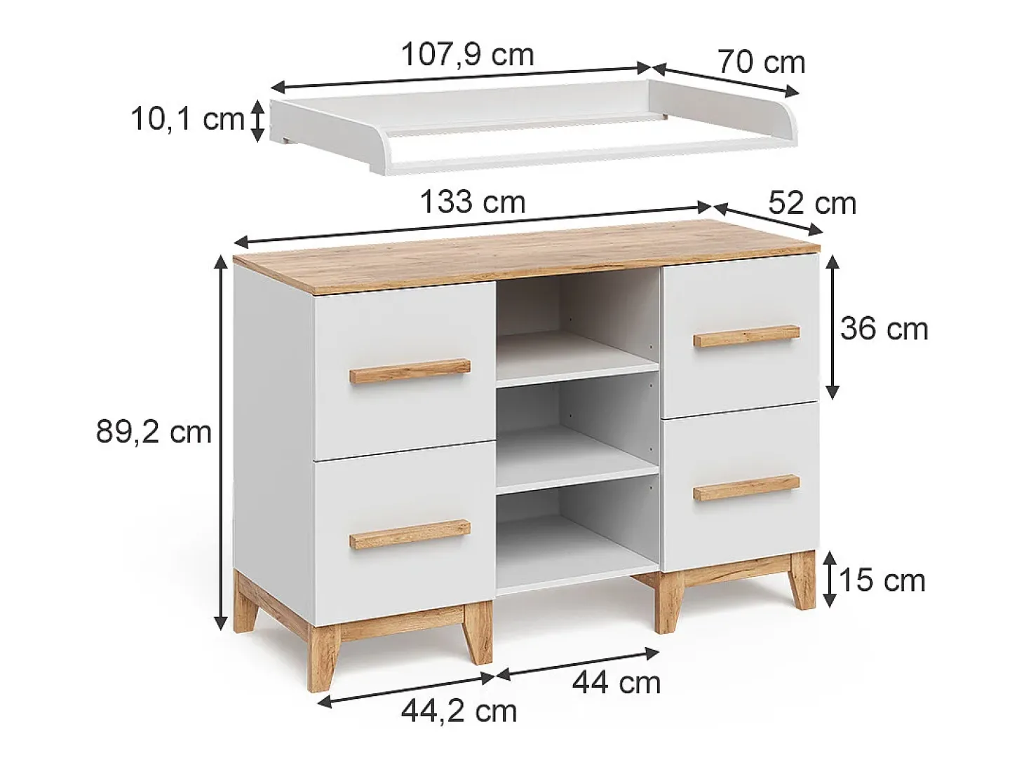 Trocador branco/artesanal 133x70x98 malia