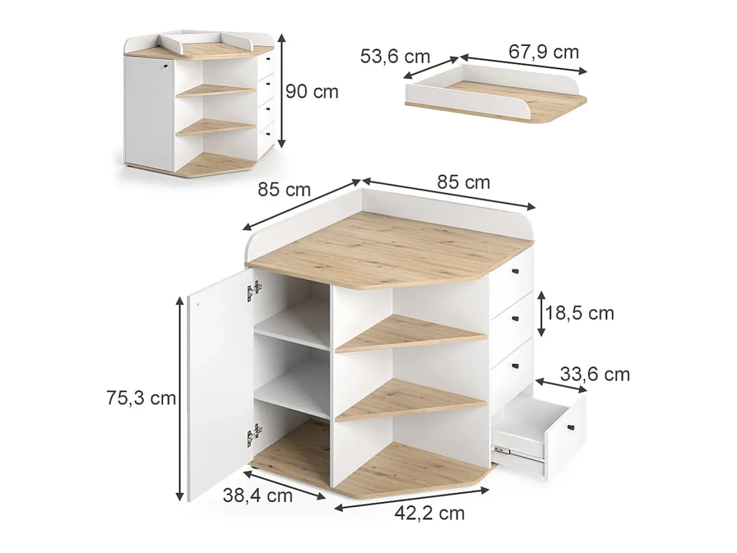 Trocador branco/artesanal 85x85x90 aria