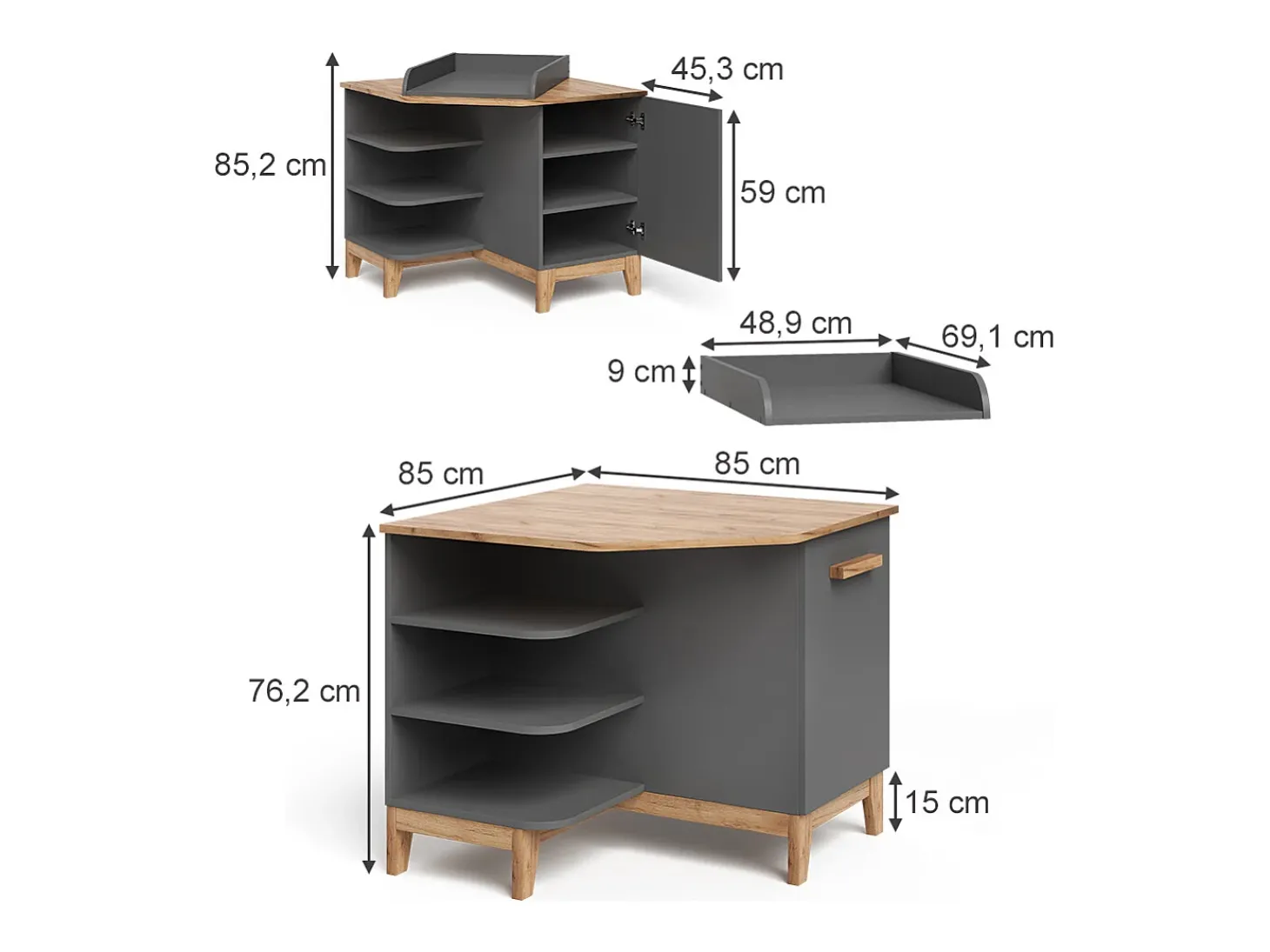 Trocador cinza/artesanal 85x85x85.2 malia