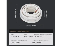 Tubo SucceBuy Conjunto de Mini-Linhas Divididas 6,4 x 9,5 x 15240 mm, Tubos de Cobre Isolados para Corrente Alternativa