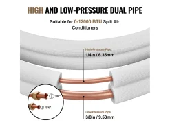 Tubo SucceBuy Conjunto de Mini-Linhas Divididas 6,4 x 9,5 x 15240 mm, Tubos de Cobre Isolados para Corrente Alternativa