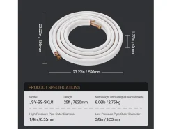 Tubo SucceBuy Conjunto de Mini-Linhas Divididas 6,4 x 9,5 x 7620 mm, Tubos de Cobre Isolados para Ar Condicionado sem Duto