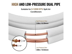 Tubo SucceBuy Kit de Linhas Mini Split 6,4 x 9,5 x 7620 mm Tubo de Cobre para AC com Cabo de Ligação