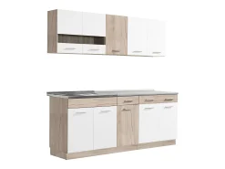 Unidade de cozinha 200x84x60 cm, aparência em madeira carvalho branco e cinza