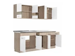 Unidade de cozinha 200x84x60 cm, aparência em madeira carvalho branco e cinza