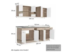 Unidade de cozinha 200x84x60 cm, aparência em madeira carvalho branco e cinza
