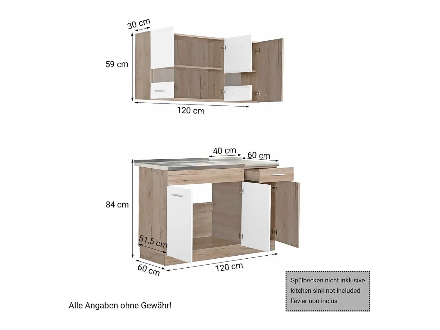 Unidade de cozinha 120x84x60 cm Branco Cozinha Moderna