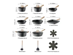 Utensílios de Cozinha SucceBuy Trem de Cozinha Antiaderentes em Granito com 19 Peças - Preto