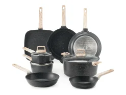 Utensílios de Cozinha SucceBuy Trem de Cozinha Antiaderentes em Granito com 19 Peças - Preto