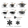Utensílios de Cozinha SucceBuy Trem de Cozinha Antiaderentes em Granito com 17 Peças - Preto
