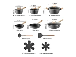 Utensílios de Cozinha SucceBuy Trem de Cozinha Antiaderentes em Granito com 17 Peças - Preto