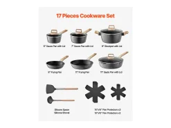 Utensílios de Cozinha SucceBuy Trem de Cozinha Antiaderentes em Granito com 17 Peças - Preto