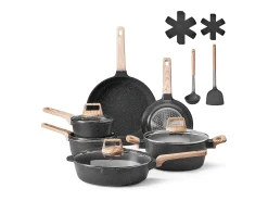 Utensílios de Cozinha SucceBuy Trem de Cozinha Antiaderentes em Granito com 17 Peças - Preto