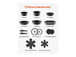 Utensílios de Cozinha SucceBuy Trem de Cozinha Antiaderentes em Granito com 17 Peças - Preto