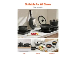 Utensílios de Cozinha SucceBuy Trem de Cozinha Antiaderentes em Granito com 17 Peças - Preto