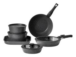 Utensílios de Cozinha SucceBuy Trem de Cozinha Antiaderentes em Granito com 17 Peças - Preto