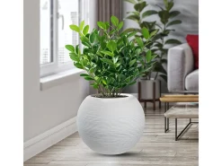 Vaso Botticelli Bianco em resina, com design esférico, para plantas de interior e exterior, diâmetro 40 x altura 33 cm.