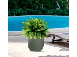Vaso cilíndrico de resina Raffaello Verde, 35x34cm, para plantas de interior e exterior.